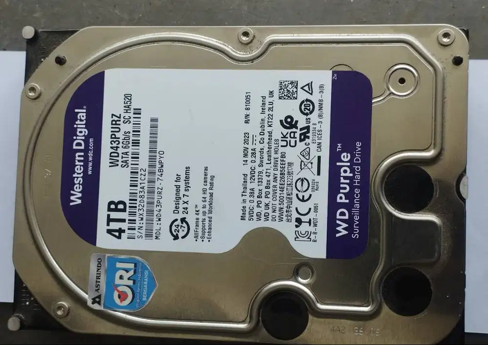 HDD WD Purple 4TB — 24/7 Grade — Mulus — Masih Garansi Resmi s/d 7 Jan
