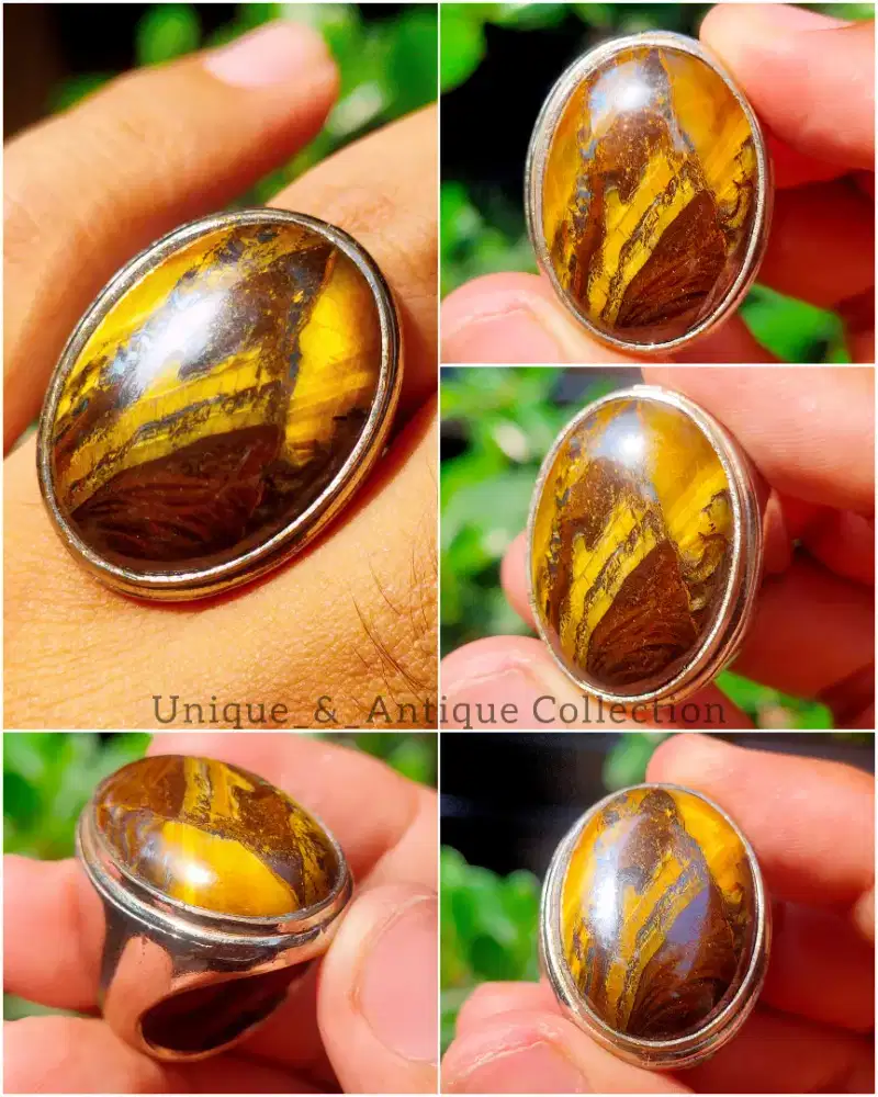 Cincin Akik Tiger Eye Pegunungan Wayang Kulit Junjung Derajat Emas