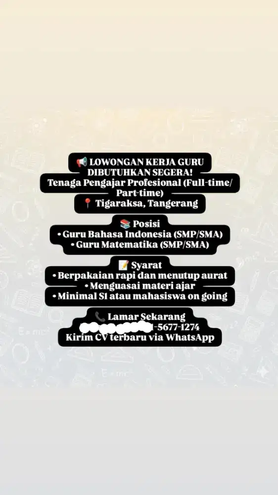 Lowongan Guru Matematika dan Bahasa Indonesia