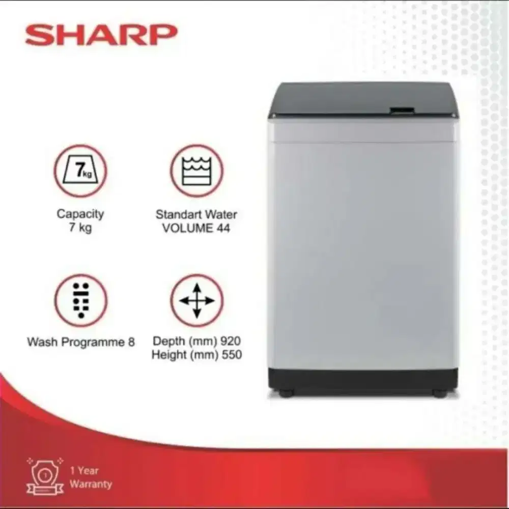 Bisa Cicilan.Sharp Mesin Cuci 1Tabung MEGAMOUTH SERIE 7Kg ES-M7000P-GG