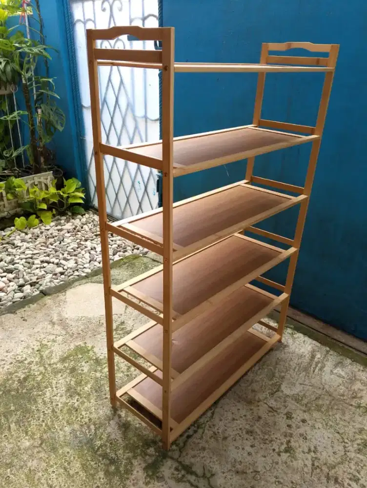 Cuci gudang rak sepatu bambu 6 susun