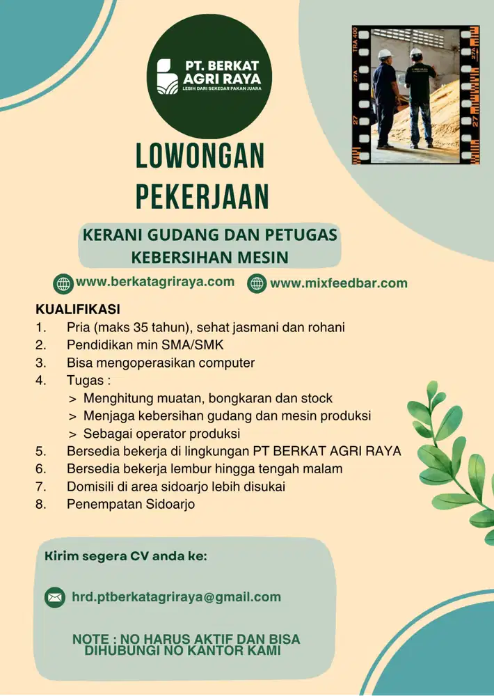 LOWONGAN PEKERJAAN KERANI GUDANG DAN PETUGAS KEBERSIHAN