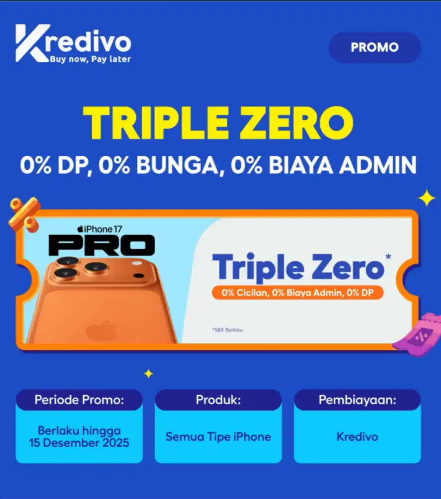 Promo cicilan TRIPLE ZERO 0% bunga, 0% admin, dan 0% dp
