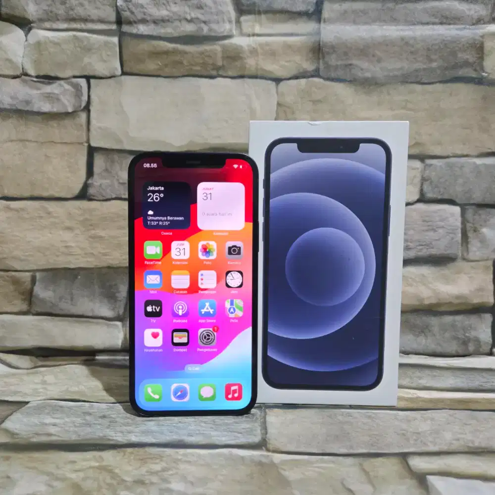 Iphone 12 128Gb Resmi ibox BH 100% Black Fulset segel mulus 98%