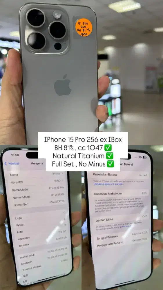 Iphone 15 Pro 256 Ibox Titanium Fullset