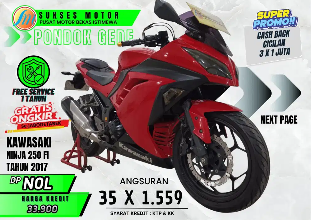 DAPET CASHBACK ANGSURAN 3X 1JUTA NINJA 250 TAHUN 2017