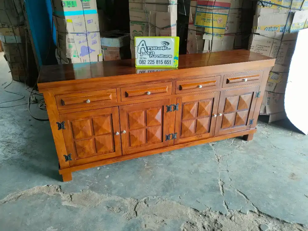 Bufet minimalis diamond full kayu jati