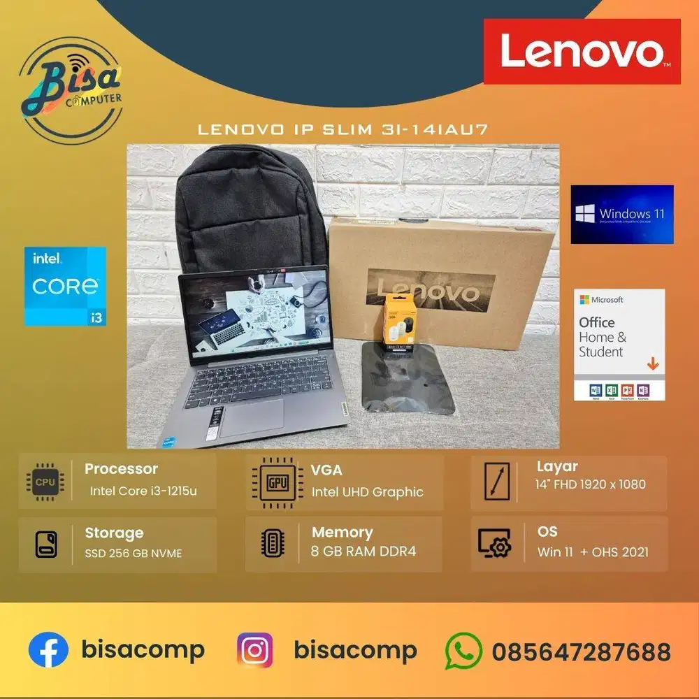 Lenovo IP slim 3i-14IAU7 Core i3-1215u ssd 256gb ram 8gb GRS 1TH