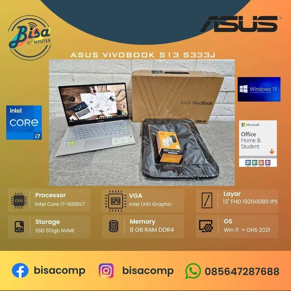 Asus Vivobook S13 S333J Core i7-1065G7 ssd 512gb ram 8gb Nvidia MX350