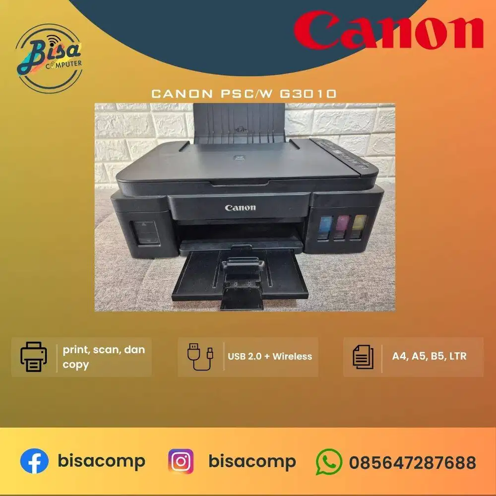 Printer Canon G3010 Wireless Print scan copy Hasil Bagus siap pakai