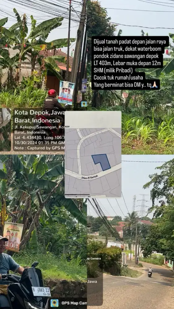 Dijual tanah pinggir jalan cocok tuk usaha, perumahan/cluster