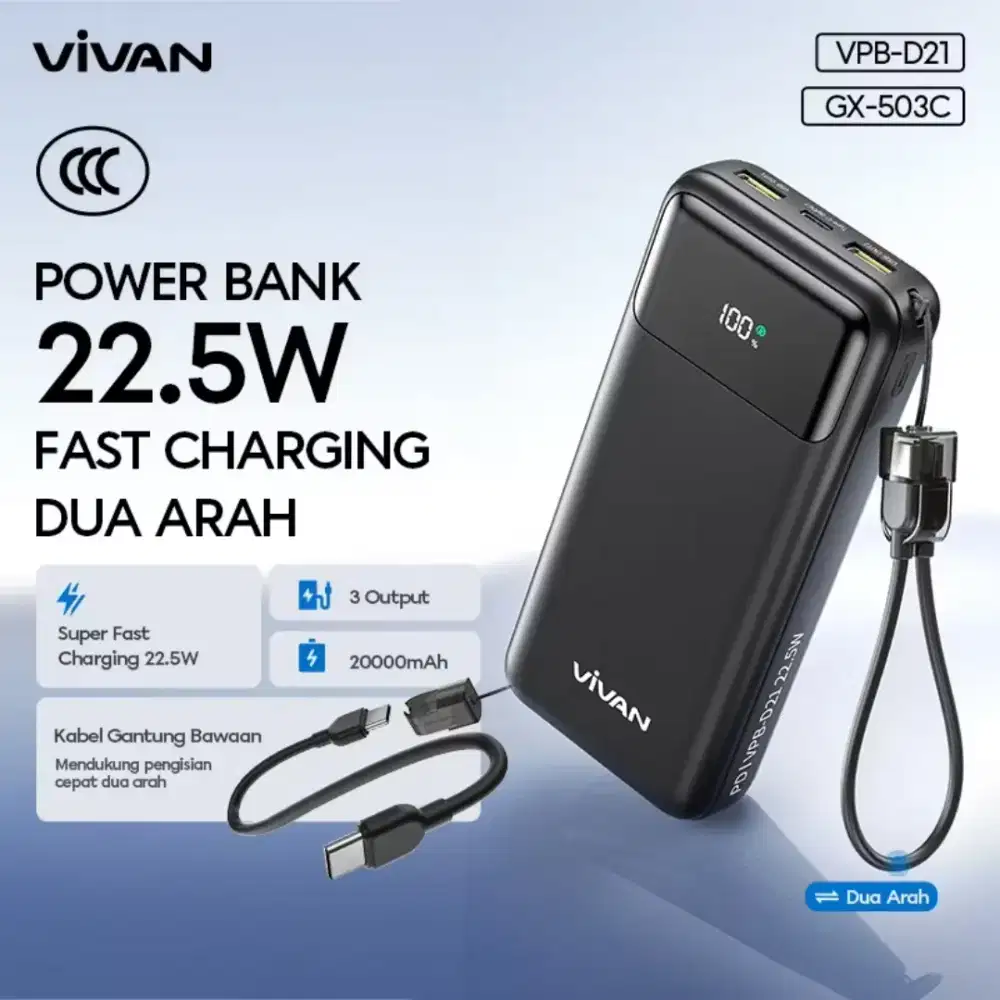 POWER BANK VIVAN D21 20000MAH | SERTIFIKASI CCC | @CAVALLOACC