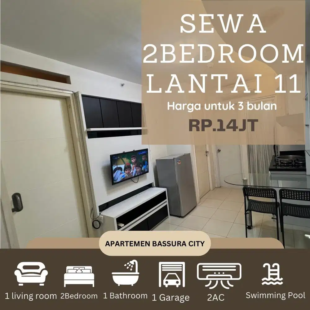 2 kamar sewa full furnish waterheater lantai 11 apartemen bassura city