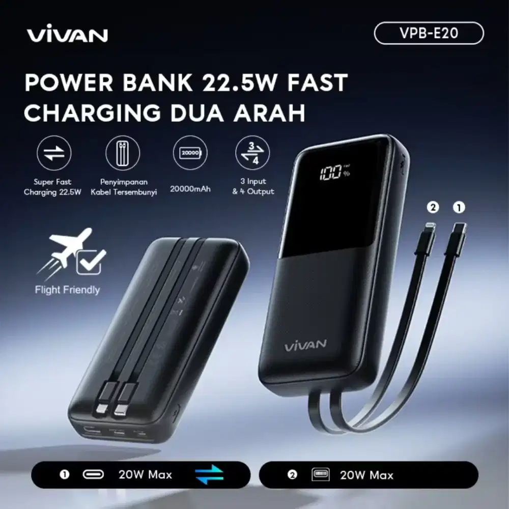 POWER BANK VIVAN E20 20000MAH | GARANSI 1TH | @CAVALLOACC