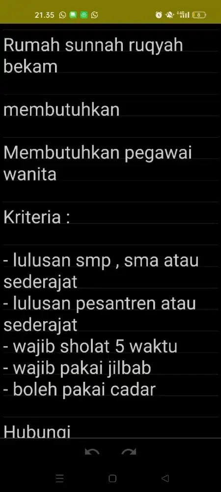 Di butuhkan pegawai wanita