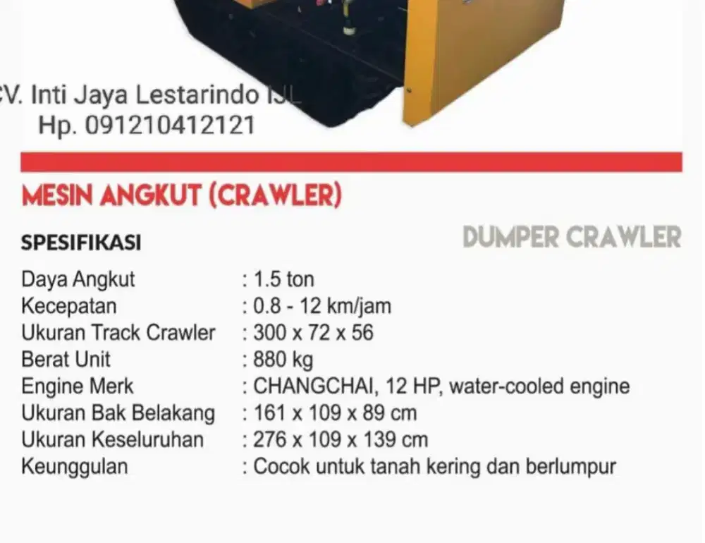 JUAL DUMPER CRAWLER/ MESIN PANEN