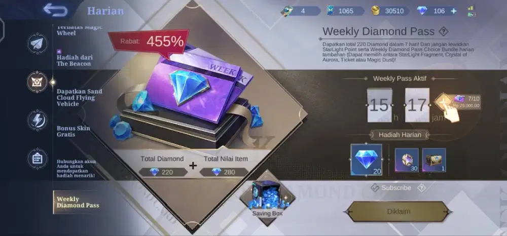 Jual akun ml log moonton bisa cee