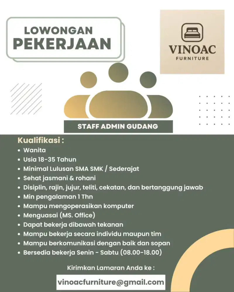 Dibutuhkan Segera Admin Gudang