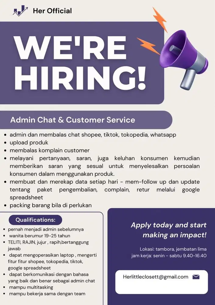 DI CARI ADMIN CHAT & CUSTOMER SERVICE