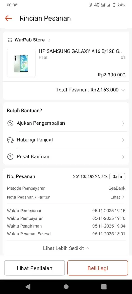 Samsung A16 ram 8/128 4G warna hijau