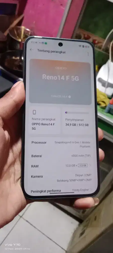 Jual HP Oppo Reno 14f 5G Ram 12/512 Kel Batangan/Unit only tanpa Dus