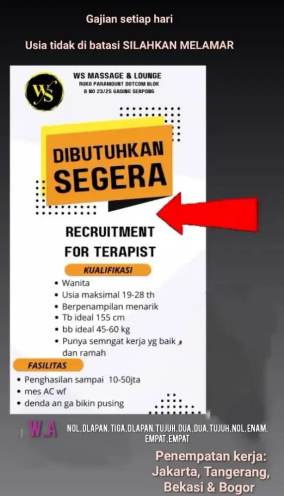 Lowongan Therapist Wanita WS SPA