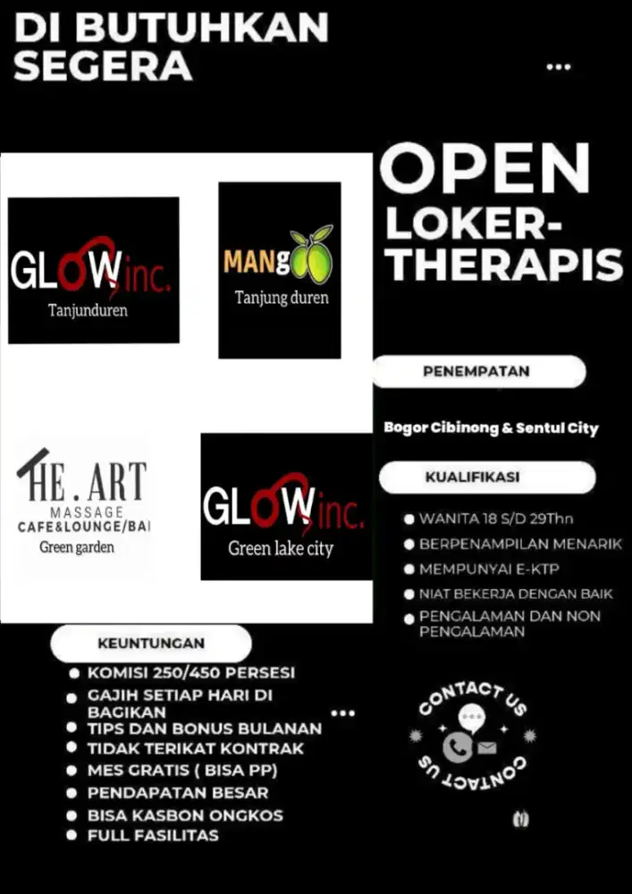 Lowongan Therapist Wanita glow inc spa