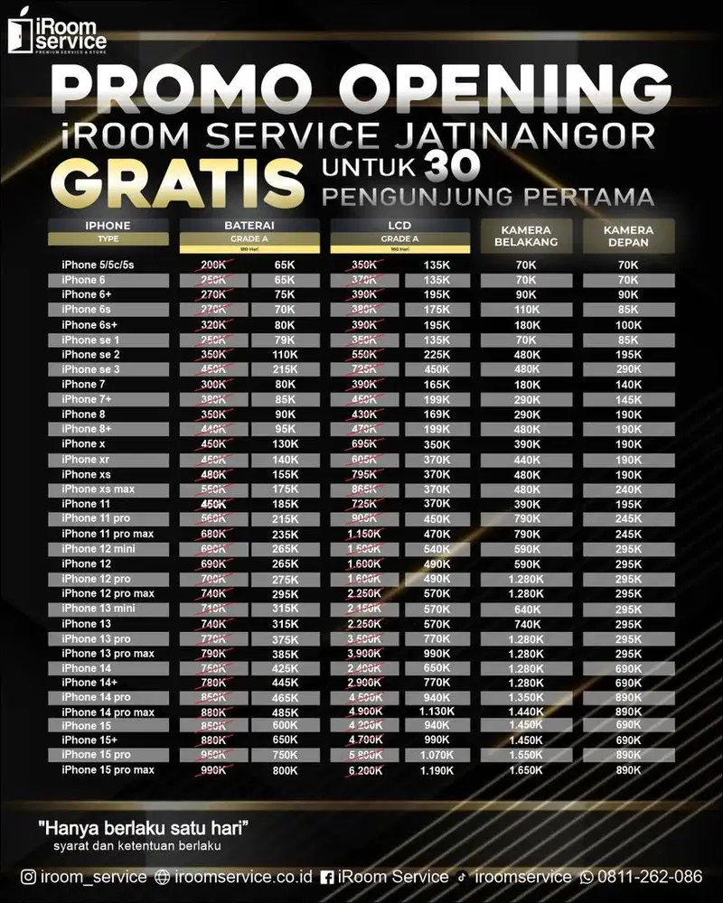 Promo Baterai Lcd iPhone di iRoom Service Jatinangor