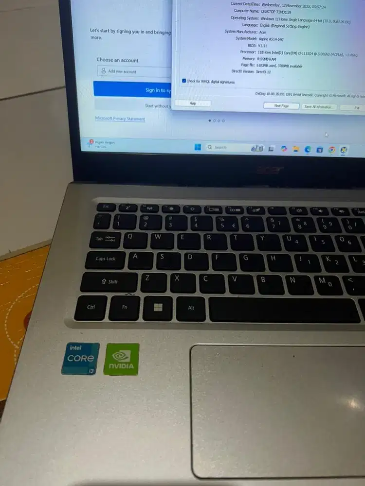 Acer aspire i3 Gen 11 A514-54G Ram 8/512 SSD