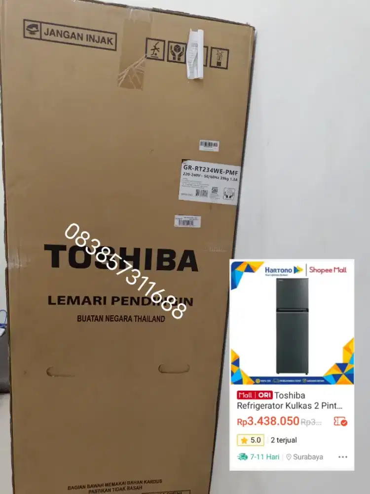 Toshiba Kulkas 2 Pintu Type GR-RT234WE-PMF Baru New