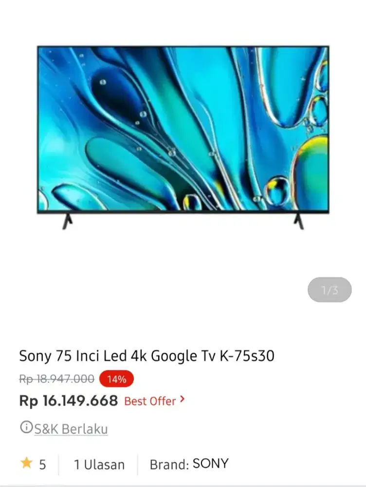 Sony led google tv 75 inci