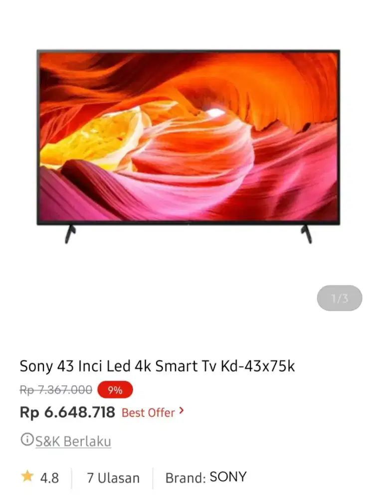 Sony led google tv 43 inci 43x75k