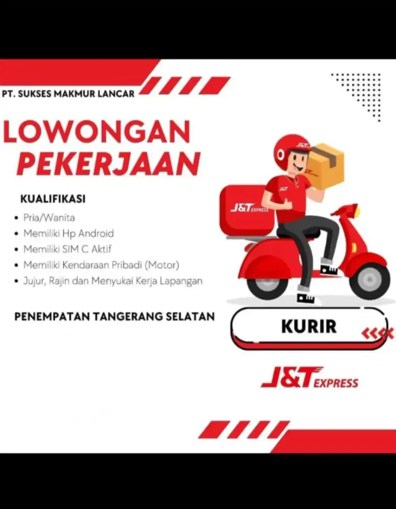 Dibutukan kurir delivery motor untuk area TANGERANG SELATAN