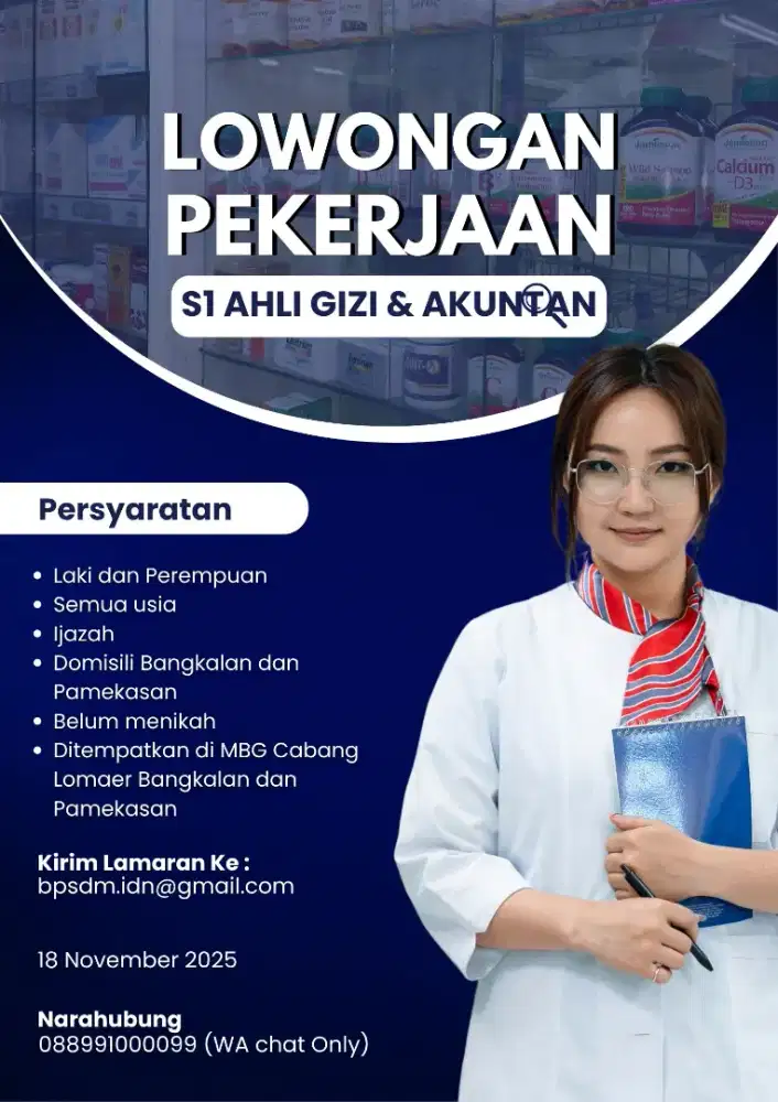 Lowongan Kerja S1 Akuntansi dan S1 Ahli Gizi