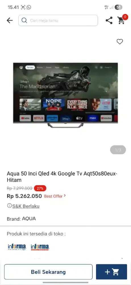 Ready stok tv50 inc aqua goole tv