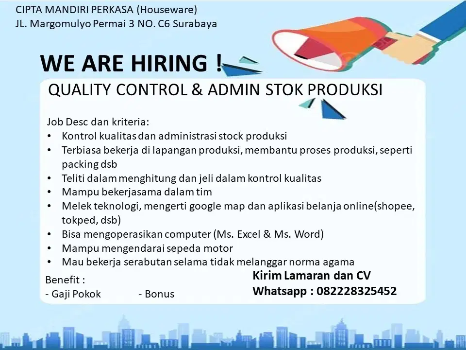 Lowongan Kerja Admin produksi & QC