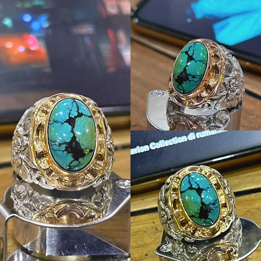 Cincin Natural Turquoise (Phyrus) Xinjang Hubei Ceplok 6