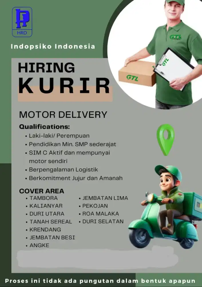 Di butuhkan mitra kurir motor GTL - Tambora jakarta barat