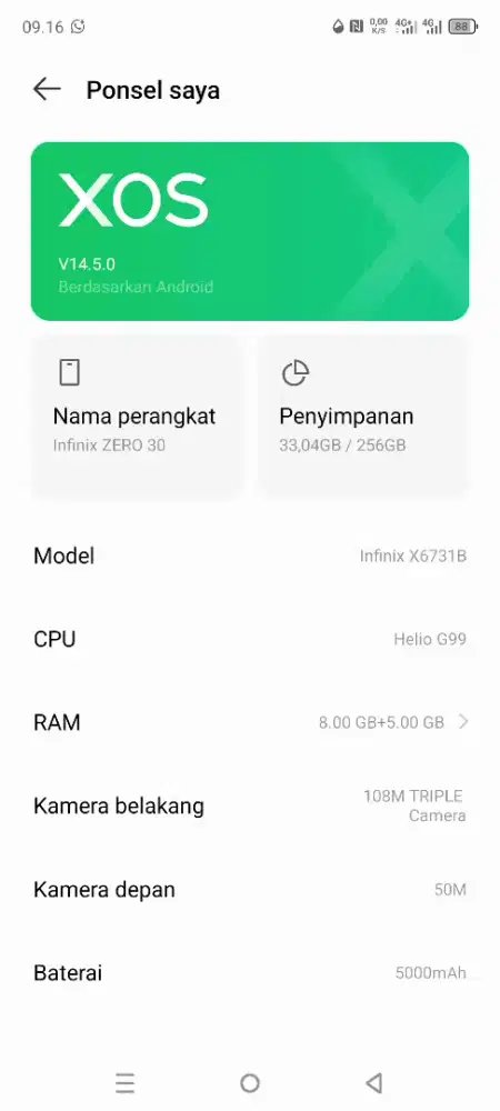 Infinix zero 30 ram 8+8/256 minus ada