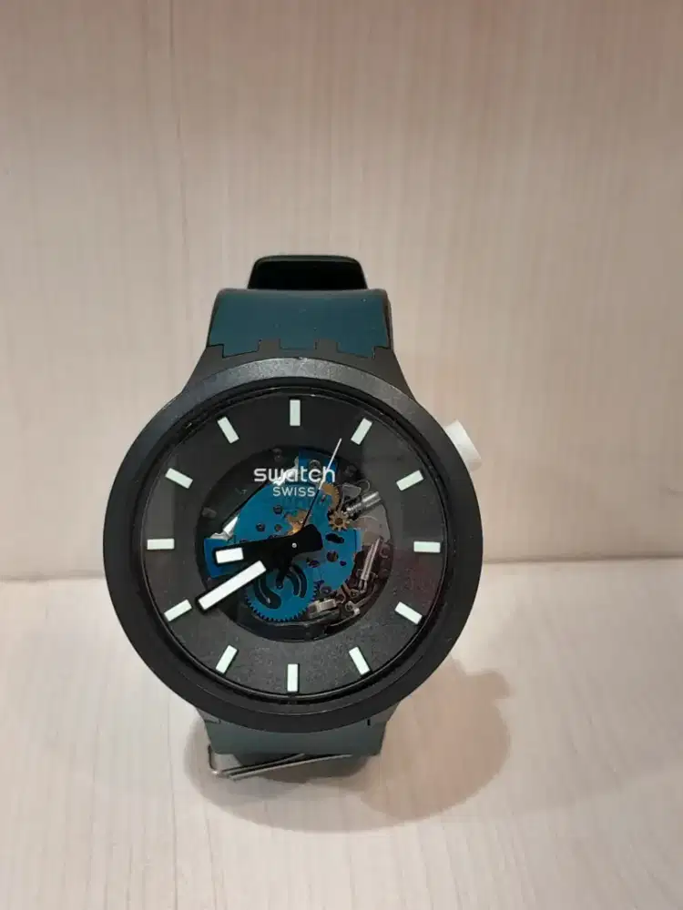 Jual jam swatch night Trip strap blue