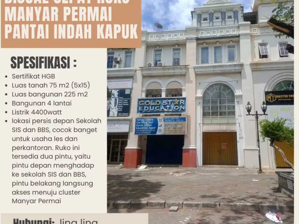 Dijual cepat Ruko Manyar Permai Pantai Indah Kapuk