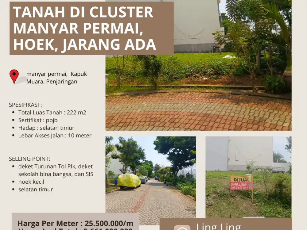 Dijual tanah di cluster manyar permai, hoek, jarang ada