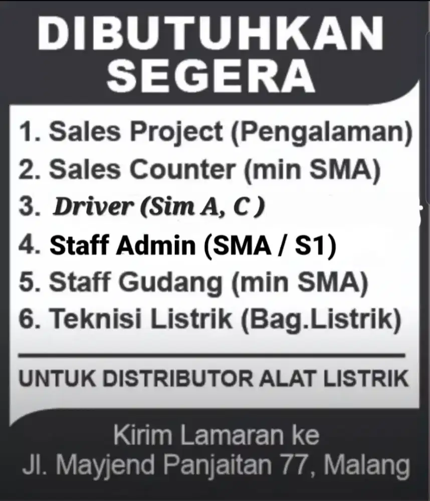 Lowongan berbagai macam posisi