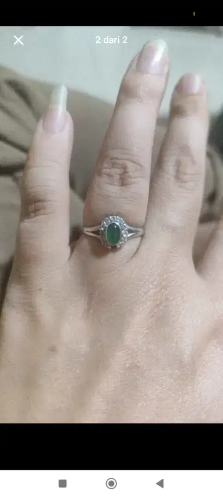 cincin perak silver 925 asli dengan batu hijau dikelilingi batu sirkon