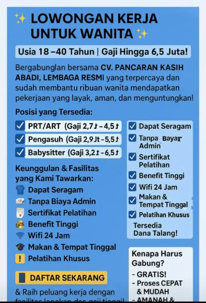 Lowongan Kerja Art Dan Babysitter