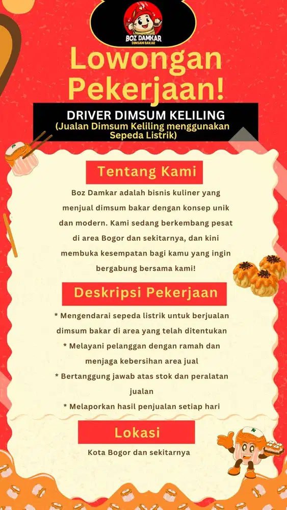 LOWONGAN PEKERJAAN - DRIVER DIMSUM KELILING