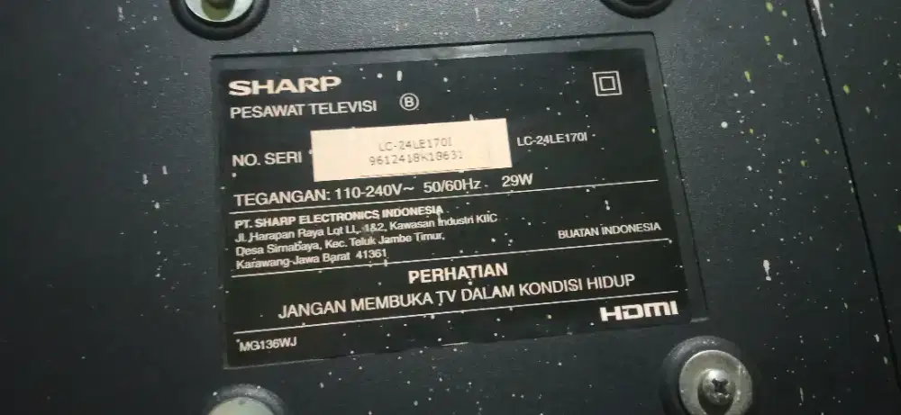 Tv sharp 24 inch led nyala normal