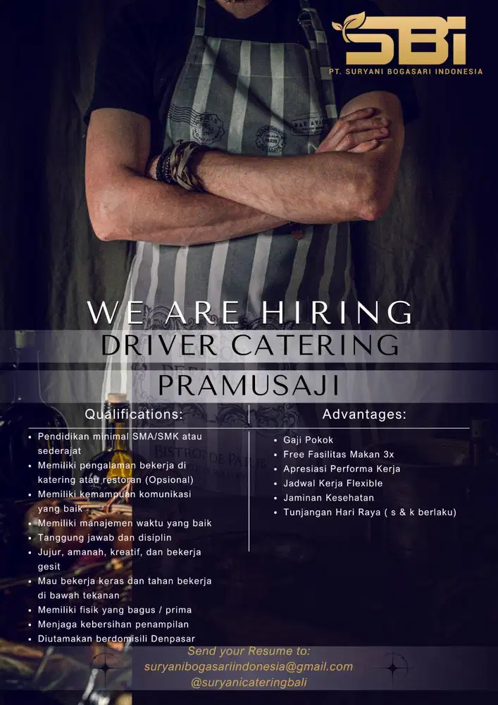 Lowongan Kerja: DRIVER Catering Makanan – Penempatan Bali (Denpasar)