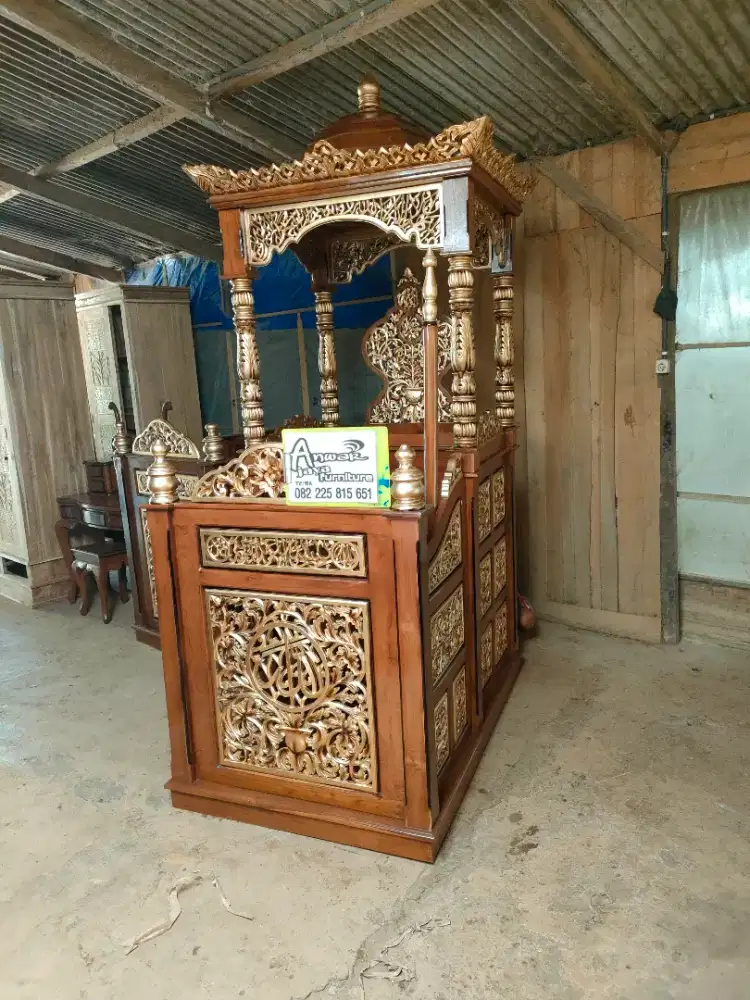Mimbar masjid kuba ukiran new material kayu jati