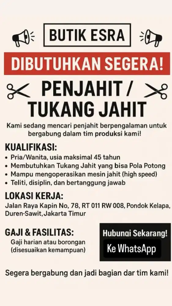 Loker Tukang Jahit